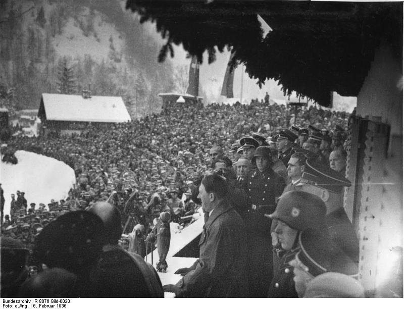 Adolf Hitler speaks at the opening of the Winter Olympic games